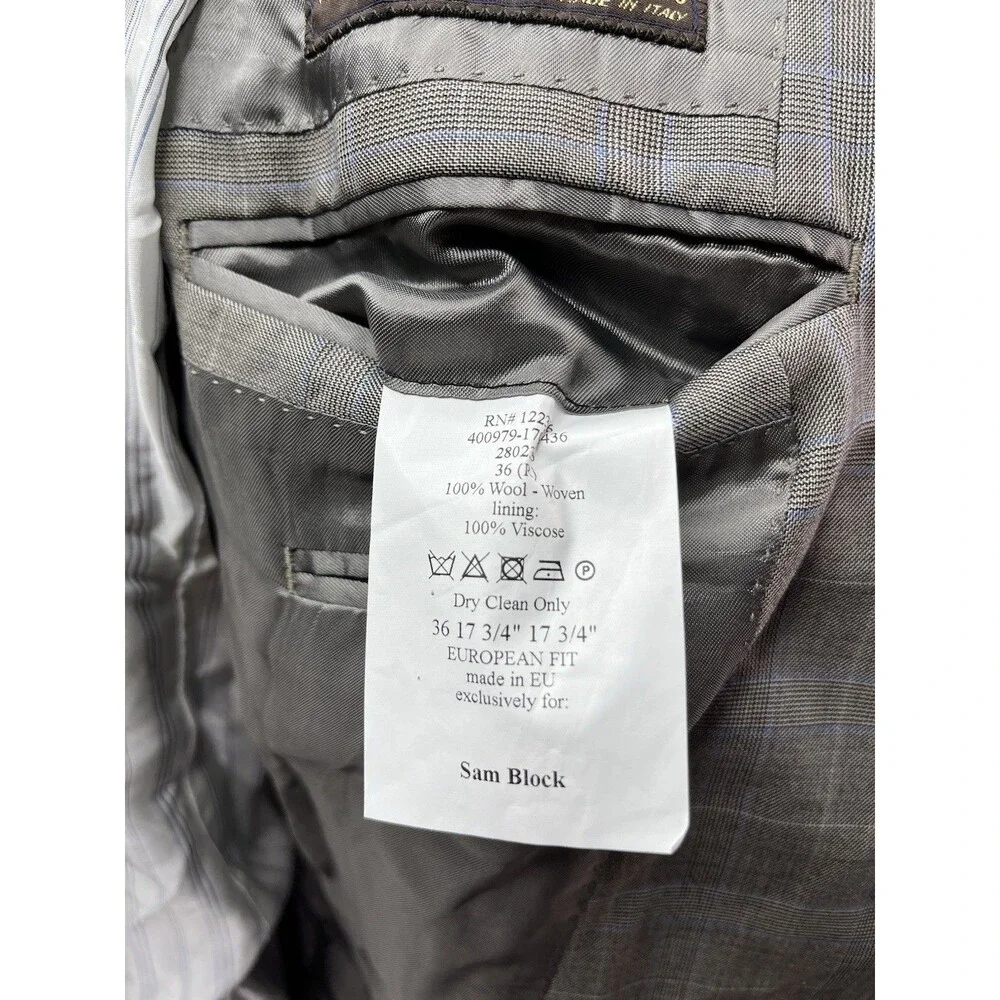 J Hilburn Vitale Barberis Men 36R Blazer European Fit Gray Wool Glen Plaid